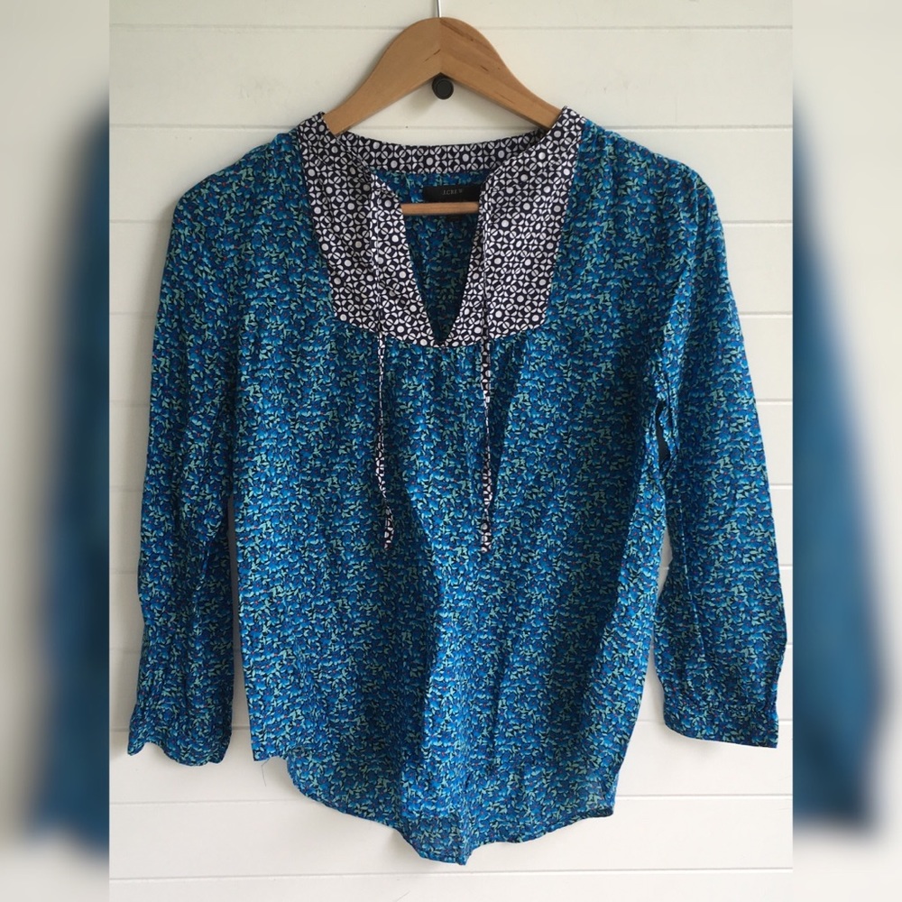 J. Crew Contrast Patterned Floral Tunic Tie Shirt